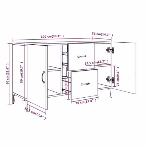 vidaXL Modern Grey Sonoma Sideboard in Engineered Wood, W/D/H: 100 x 36 x 60 cm – 3