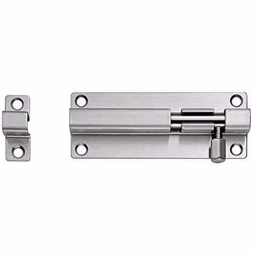 Loops Straight Barrel Surface Mounted Door Bolt Lock in Silver Stainless Steel, W: 8.0 cm, H: 3.8 cm