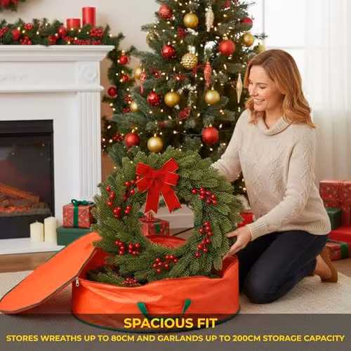 Shatchi Christmas Wreath and Garland Storage Bag in Red, 76 x 20 cm – 5