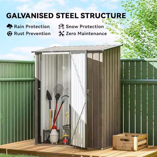 Outsunny Grey Galvanised Steel Garden Storage Shed with Lockable Single Door and Pent Roof – 3