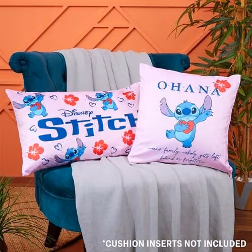Disney Stitch Pink Cushion Covers, Set of 2, W: 50 cm x D: 30 cm and W: 35 cm x D: 35 cm – 2