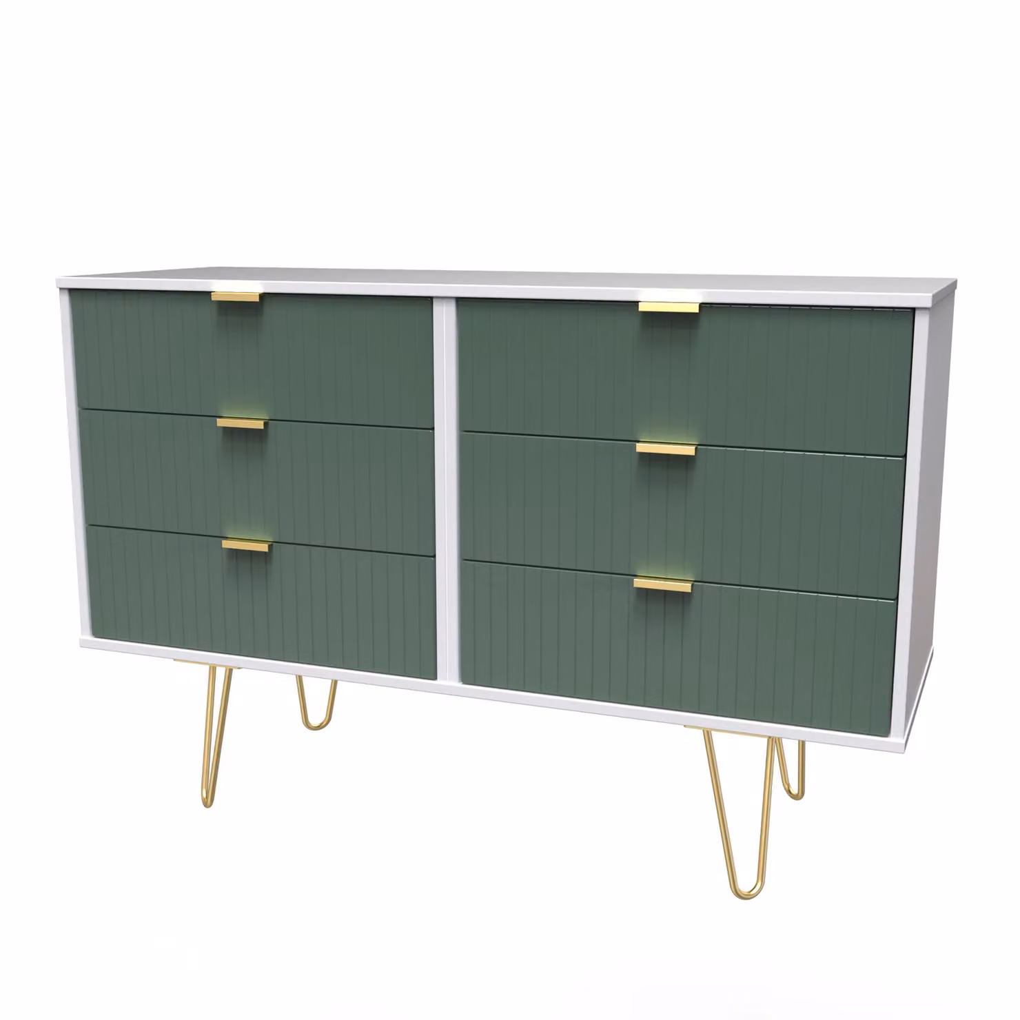 Ready Assembled 2 U Bexley 6 Drawer Wide Chest in Green and Gold – 2
