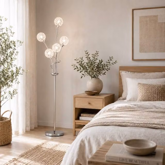 Wyld Haus Lomove 5 Light Silver Crystal and Metal Floor Lamp, Height: 156 cm – 1