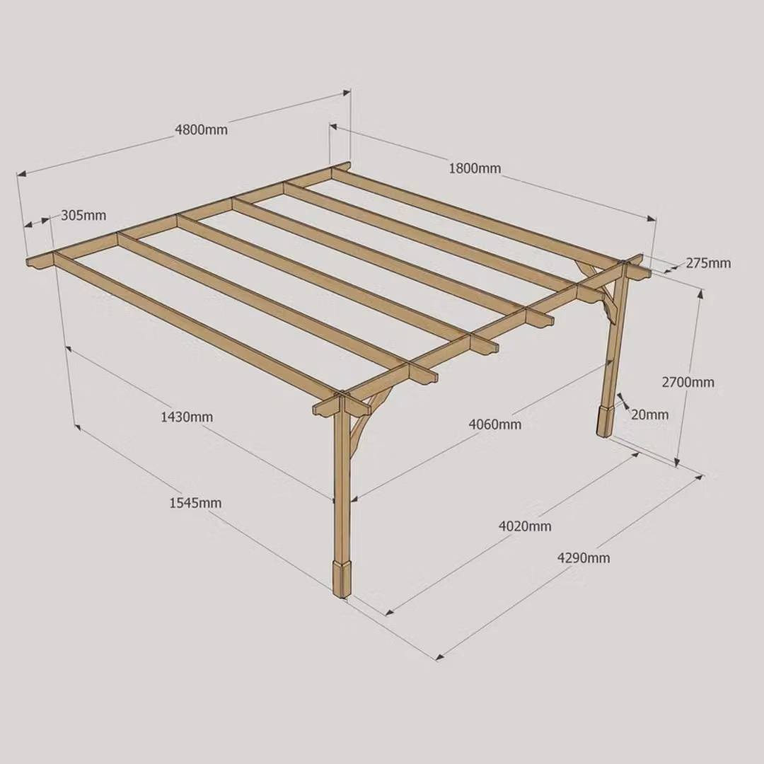 Rutland County Garden Furniture Ltd Wall Mounted Premium Lean-to Pent Pergola in Wood, Brown and Green, W: 480 cm, D: 180 cm, H: 270 cm – 5