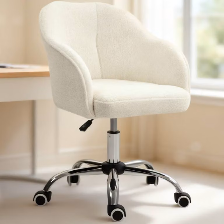 ERGOVEXA Teddy Fleece Swivel Task Chair in Beige and White, H 86 x W 51 x D 56 cm