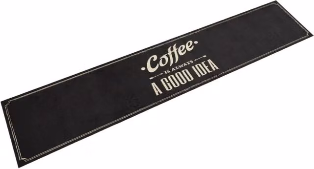 Berkfield Home Washable Coffee Text Kitchen Rug in Black Velvet, W: 60 cm, L: 300 cm