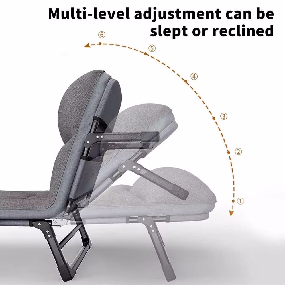 EONLION Grey Folding Sun Lounger Recliner with Adjustable Steel Frame, Width: 100 cm, Length: 180 cm – 4