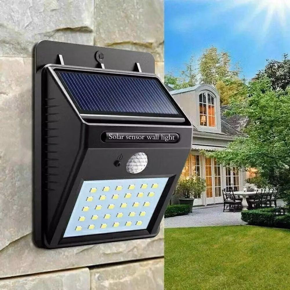 FLAVORA 2 Pack LED Solar Outdoor Garden Security Wall Lamps in Black with Motion Sensor – 5