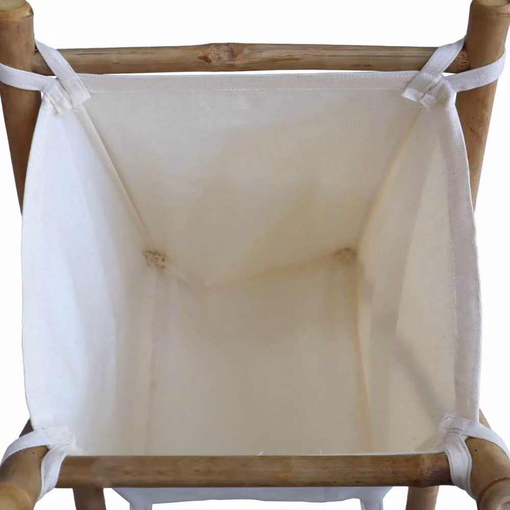 Sweek Foldable Bamboo and Fabric Laundry Basket in Brown and White, W/D/H: 39.5 x 41.0 x 60.0 cm – 5