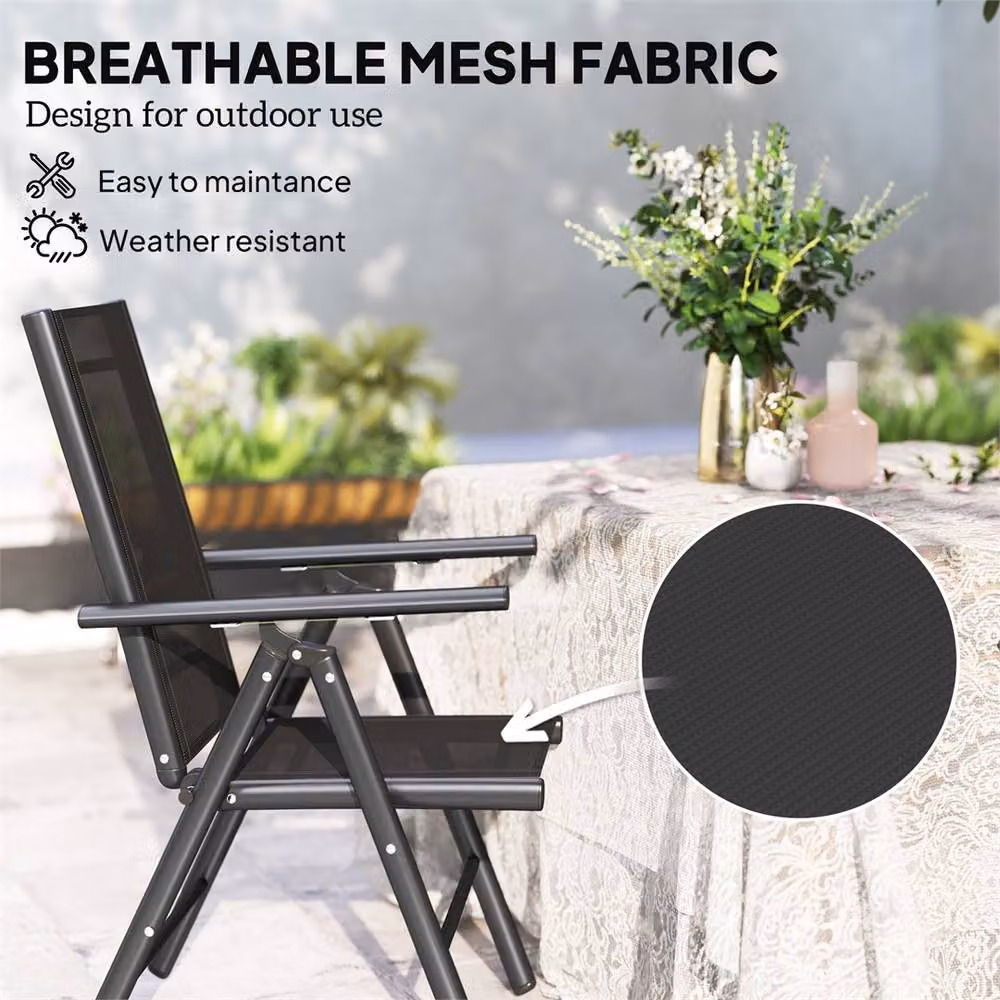 EONLION Set of 2 Black Metal Folding Garden Chairs – 3