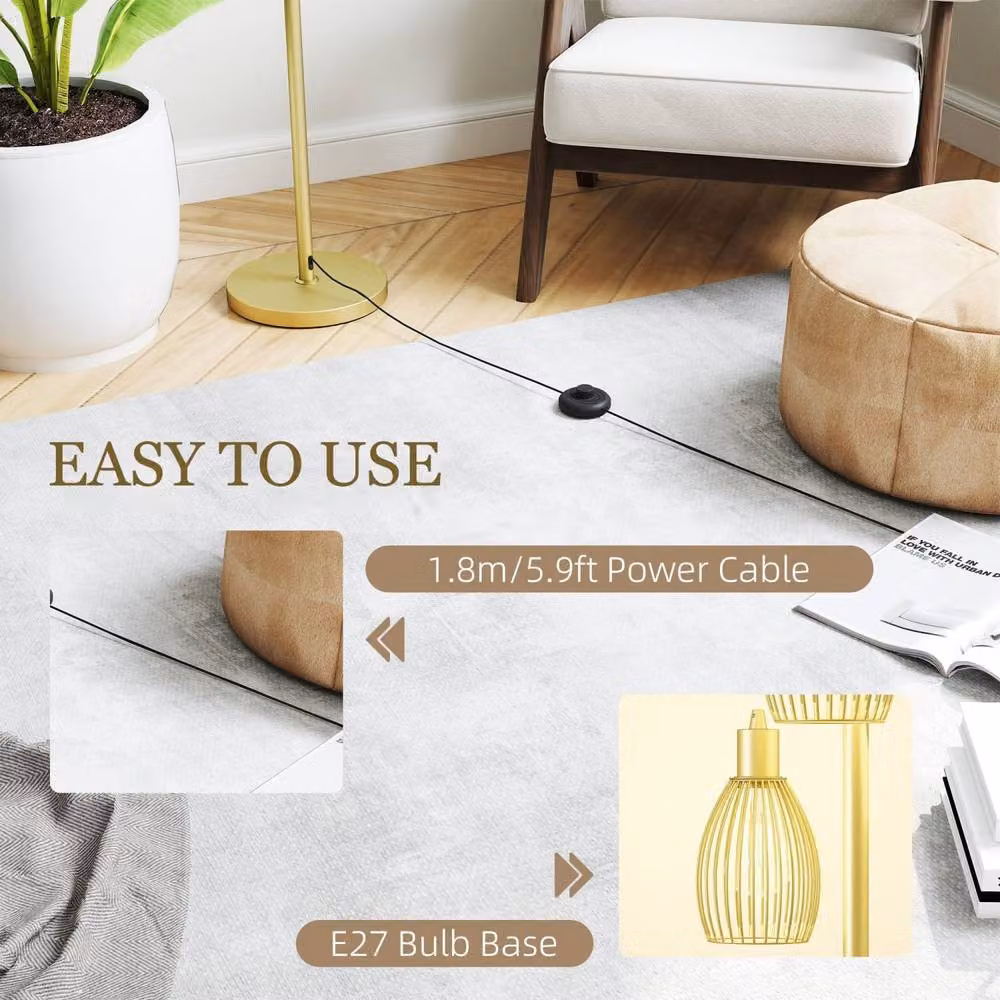 Wyld Haus Rodi 3 Light Industrial Floor Lamp in Gold/Brass, Height: 170.5 cm – 5