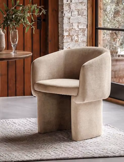 Gallery Direct Holm Mid-Century Dining Chair with Armrests in Beige Fabric and Pine Wood