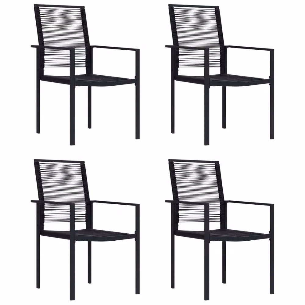 Berkfield Home Set of 4 Modern Black PVC Rattan and Metal Garden Chairs – 2