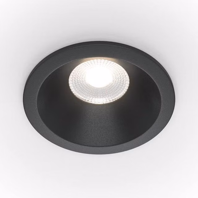 Maytoni Zoom Dimmable Recessed Downlight, Black, 3000K Warm White, IP65, Round Aluminium Design