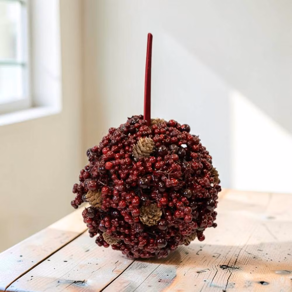 Four Candle Luxury Burgundy Berry and Mini Pinecone Hanging Bauble, Diameter: 18 cm – 2