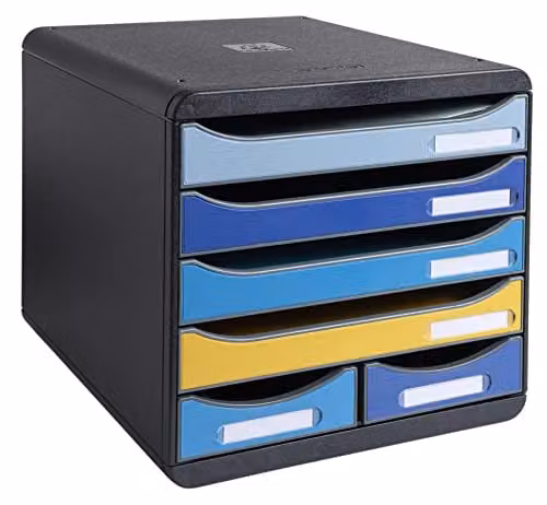 Exacompta BIG-BOX MAXI Document Storage Box in Bee Blue with 4 A4+ Drawers and 2 Small Utensil Drawers, W: 27.8 cm, D: 34.7 cm, H: 27.1 cm – 5