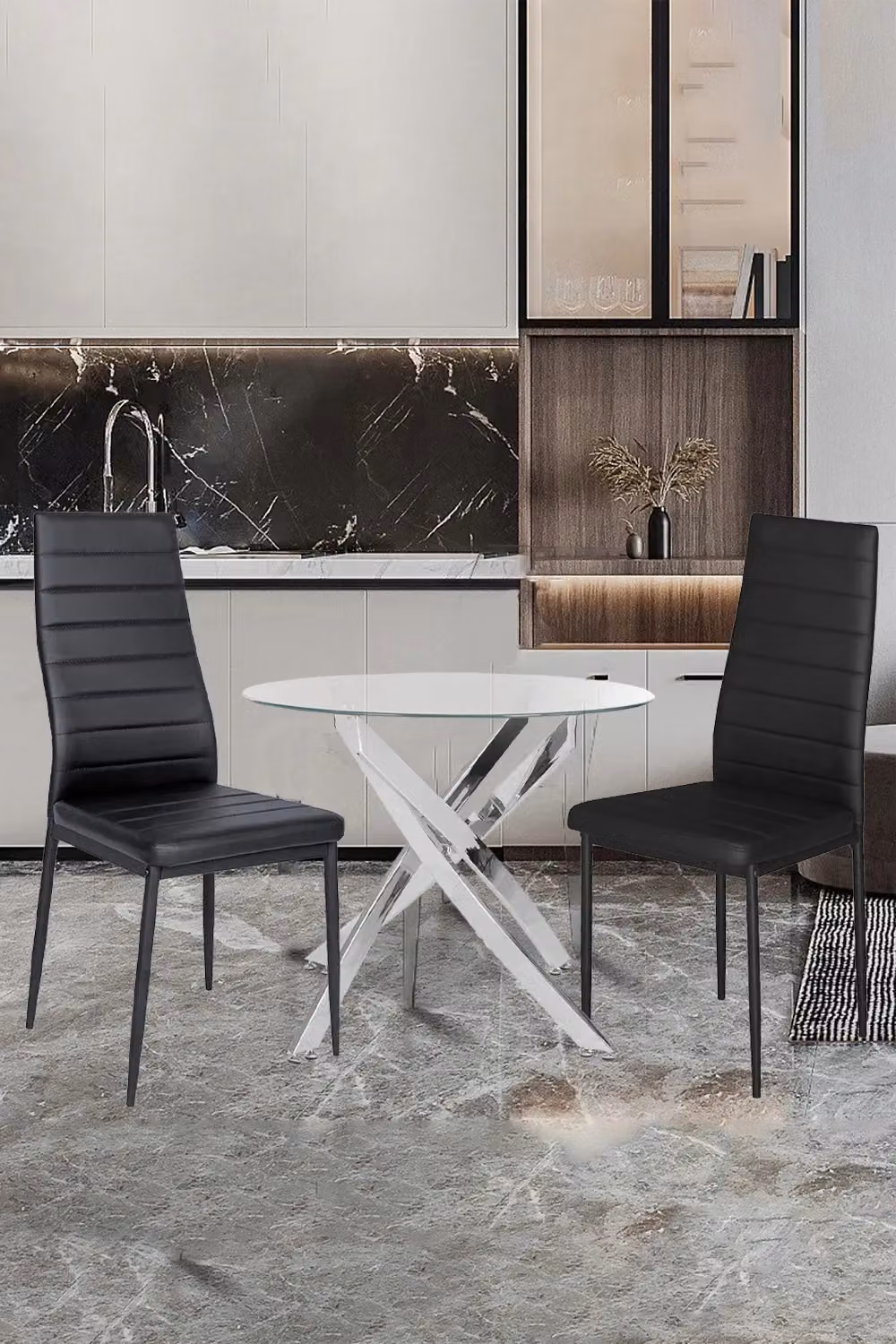 Living and Home Set of 6 Armless PU Leather High Back Dining Chairs in Black – 5