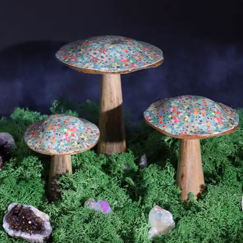 Serenityy Large Wooden Mushroom with Multicolour Mediterranean Geometric Tile Pattern – 2