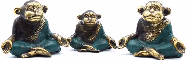 KDMD Set of 3 Gold and Multicolour Metal Yoga Monkey Figurine Decorations – 2