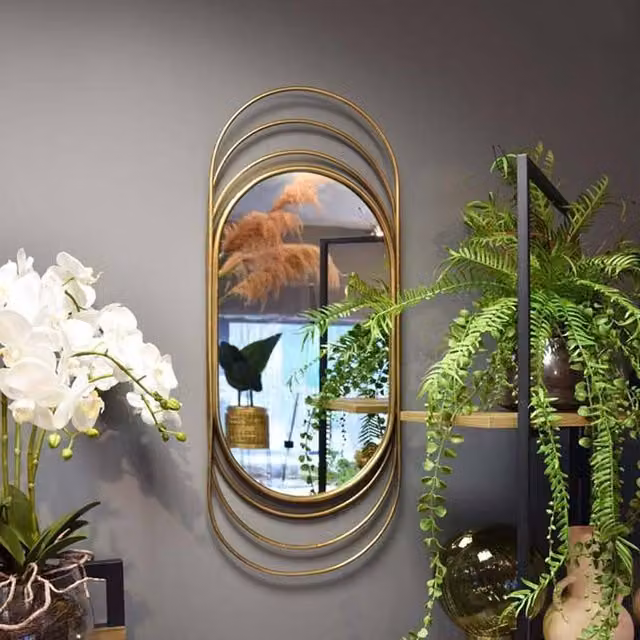Madison & Mayfair Antique Gold Oval Metal Wall Mirror H: 89.5 cm x W: 37 cm x D: 3 cm – 1