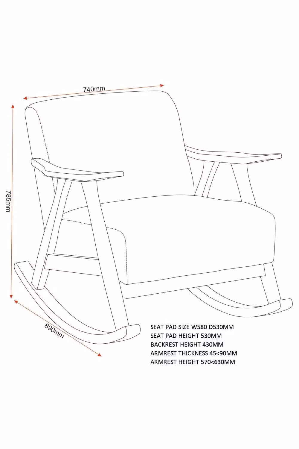Seconique Kendra Grey Fabric Rocking Chair with Solid Wood Frame and Armrests – 4