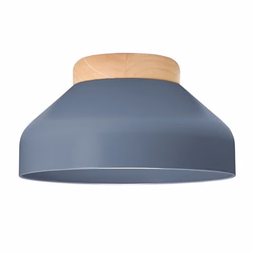 Happy Homewares Scandinavian Design Semi Flush Ceiling Light in Grey with Wood Base, W/D/H: 18 x 18 x 30 cm