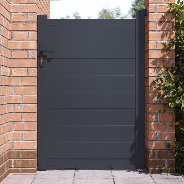 BillyOh Nova Single Pedestrian Full Privacy Aluminium Garden Swing Gate in Anthracite Grey, Height: 158 cm