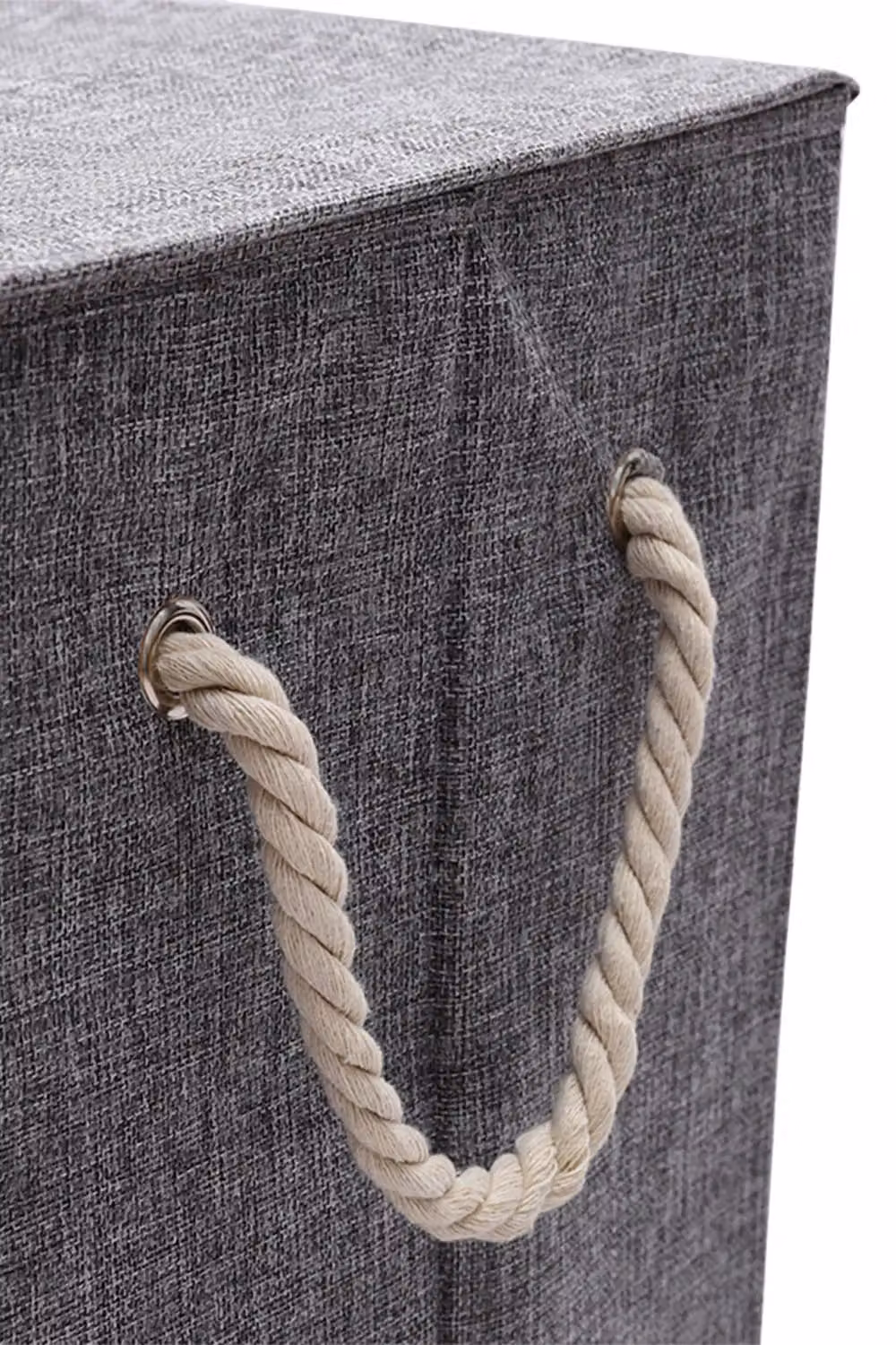 H&O Direct Foldable Fabric Laundry Basket with Lid and Rope Handles, Grey – 3