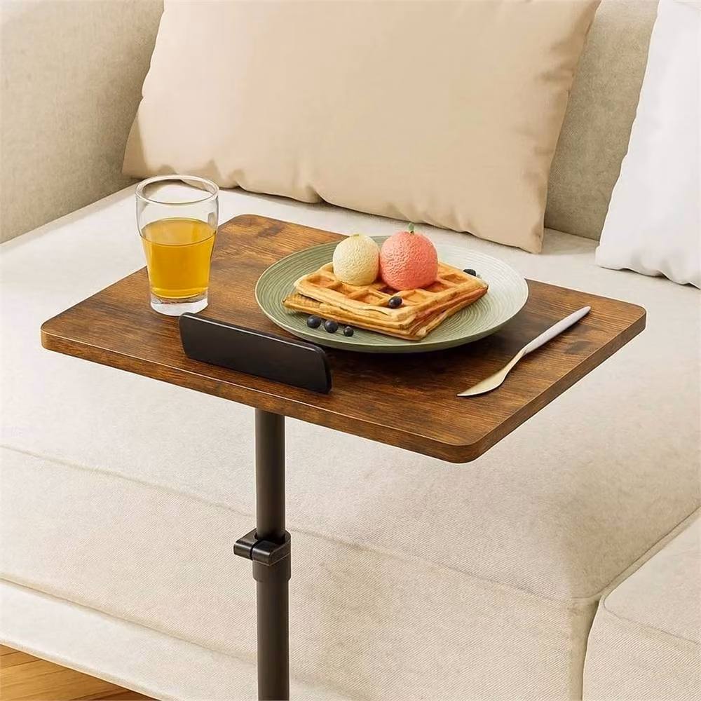 Nordara Height Adjustable Swivel C-Shaped Sofa Side Table in Brown – 3