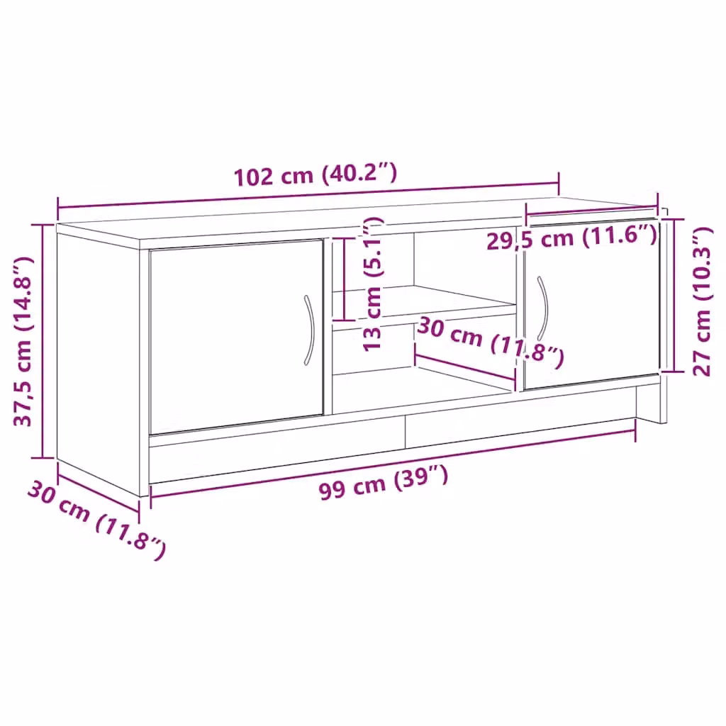 Berkfield Home Industrial TV Cabinet in Black Oak, W: 102 cm, D: 37.5 cm, H: 37.5 cm – 5