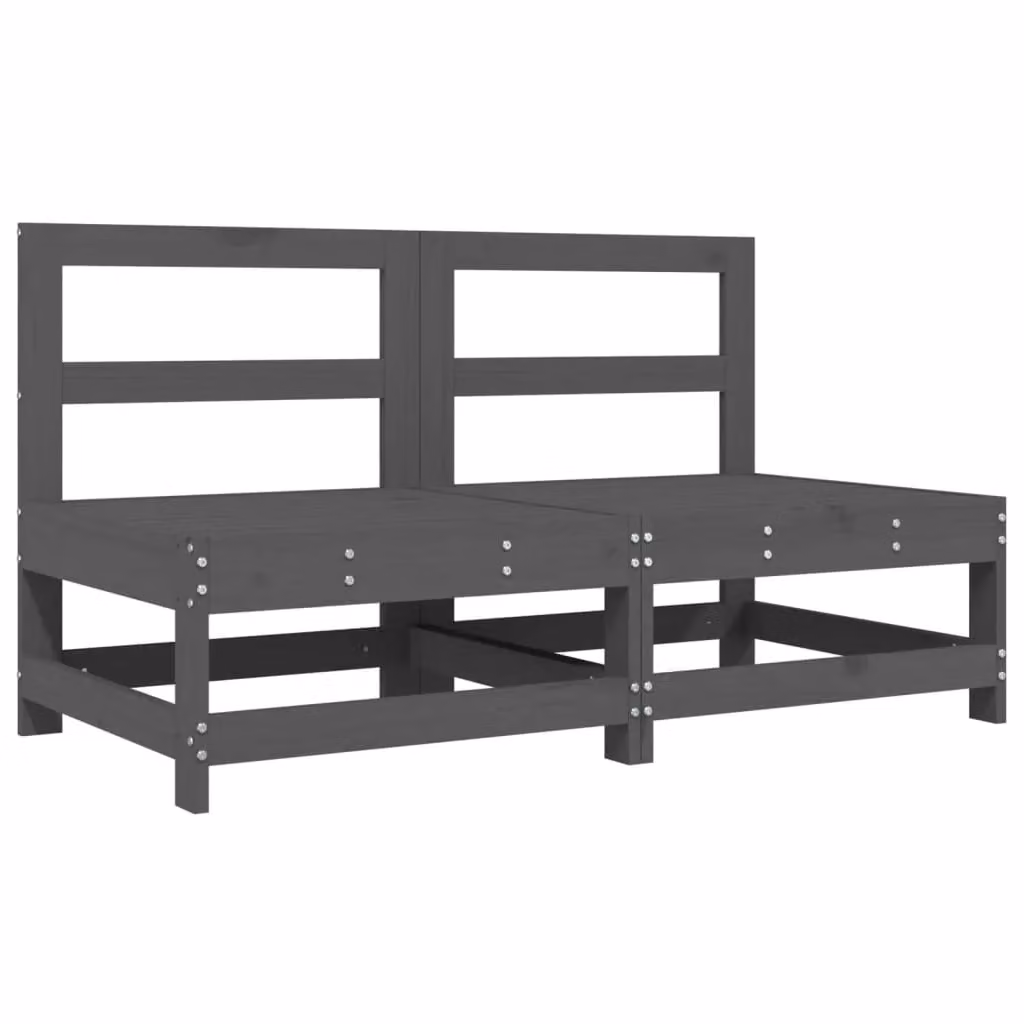 Berkfield Home Garden 2-Piece Middle Sofa Set in Grey Rustic Solid Pine Wood – 2