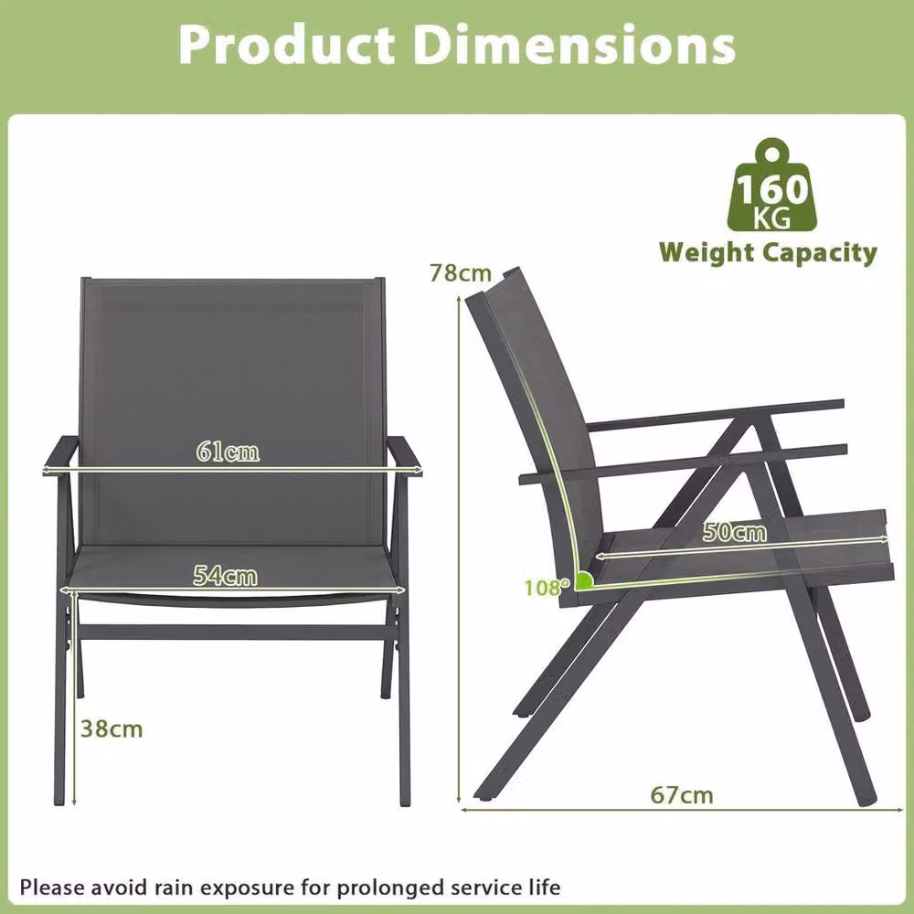 KORVIXA Set of 2 Grey Metal Outdoor Armchairs for Garden, Balcony or Terrace, W/D/H: 100 x 100 x 100 cm – 2