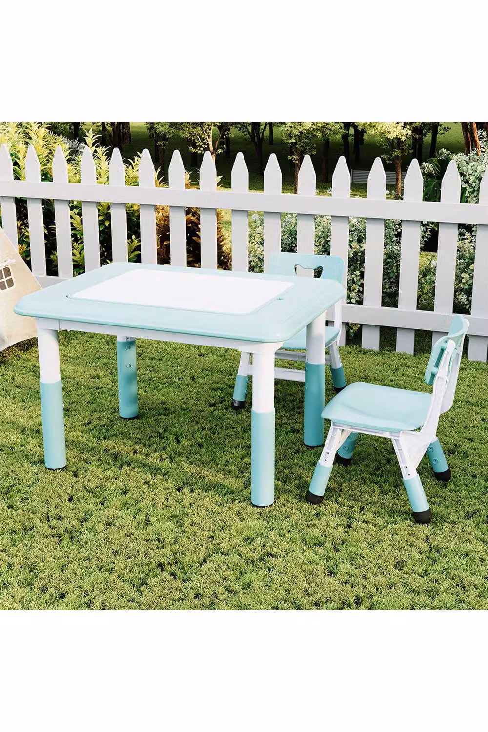Living and Home Adjustable Height Kids Table and 2 Chairs Set in Green – 2
