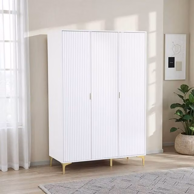 Seconique Miami 3 Door Wardrobe in White and Gold
