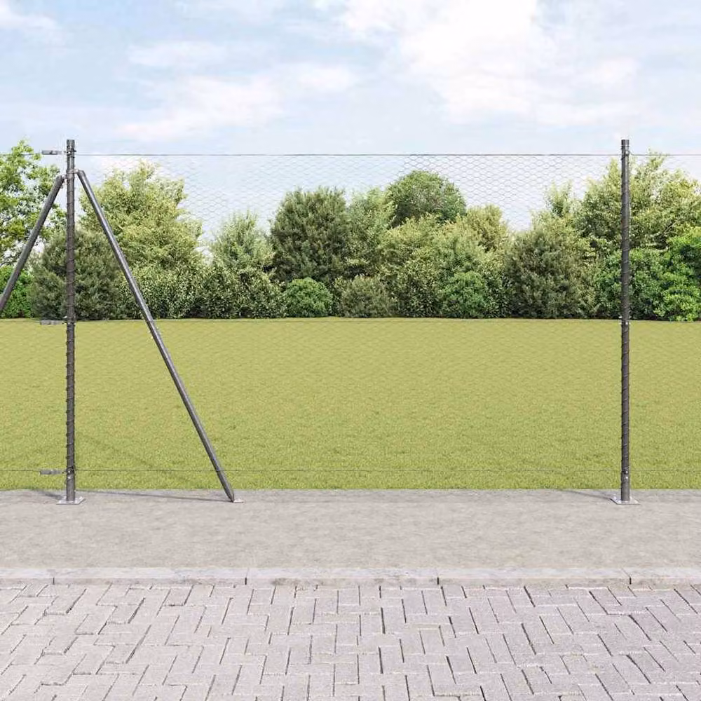 Berkfield Home Grey Powder-Coated Steel Hexagon Fence, H: 140 cm, L: 50 m – 1