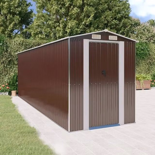 Berkfield Home Garden Shed in Dark Brown, Galvanised Steel, W/D/H: 192 x 606 x 223 cm