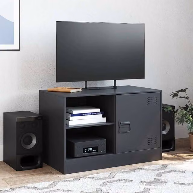 Berkfield Home Industrial Black Matt Metal TV Cabinet W: 67 cm, D: 39 cm, H: 44 cm – 1