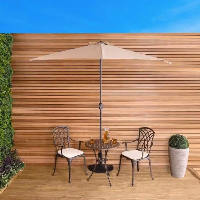 Charles Bentley Beige Metal Garden Balcony Umbrella with Crank Function, 2.7 m – 1