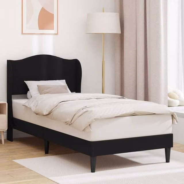Berkfield Home Upholstered Bed Frame with Headboard in Black Faux Leather, W/D/H: 90 x 190 cm
