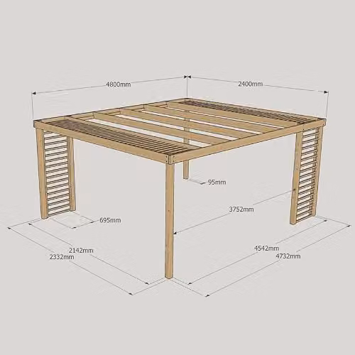 Buttercup Farm Wood Panel Pergola with Trellis in Light Green, W: 480 cm, D: 240 cm, H: 270 cm – 3