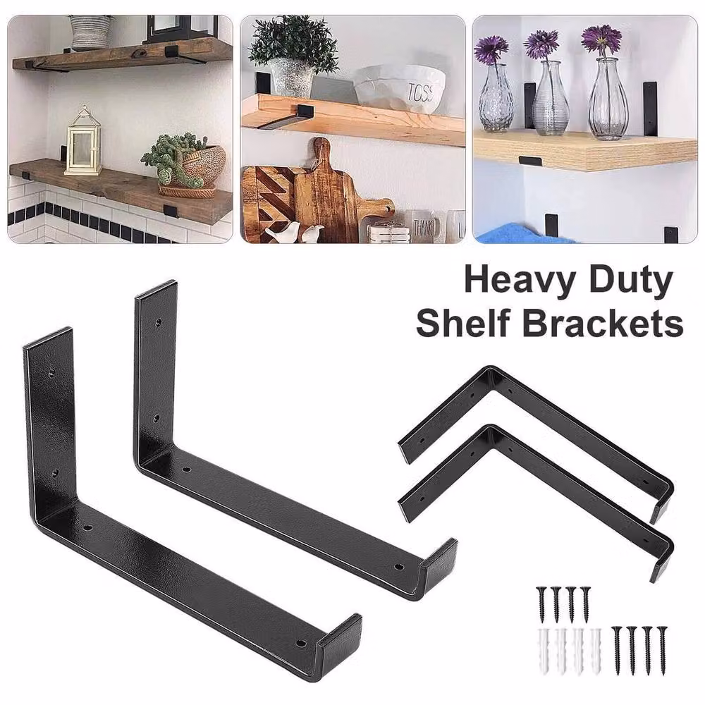 EONLION 2-Piece Rustic Scaffold Board Shelf Brackets in Black, W/D/H: 100 x 40 x 40 cm – 5