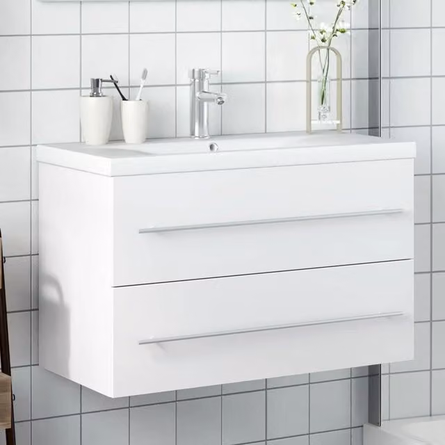 Berkfield Home White Bathroom Sink Cabinet with Built-in Basin