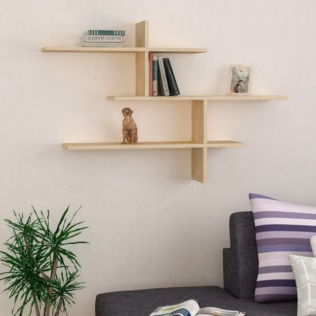 Decortie Leo Modern Wall Mounted Floating Shelf in Sand, Width: 123 cm – 1