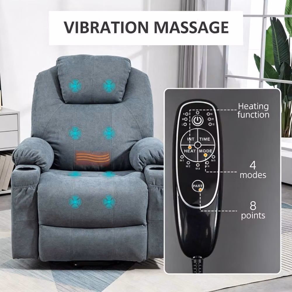STILVORA Electric Lift Recliner Armchair with Massage and Heat in Grey Fabric – 8