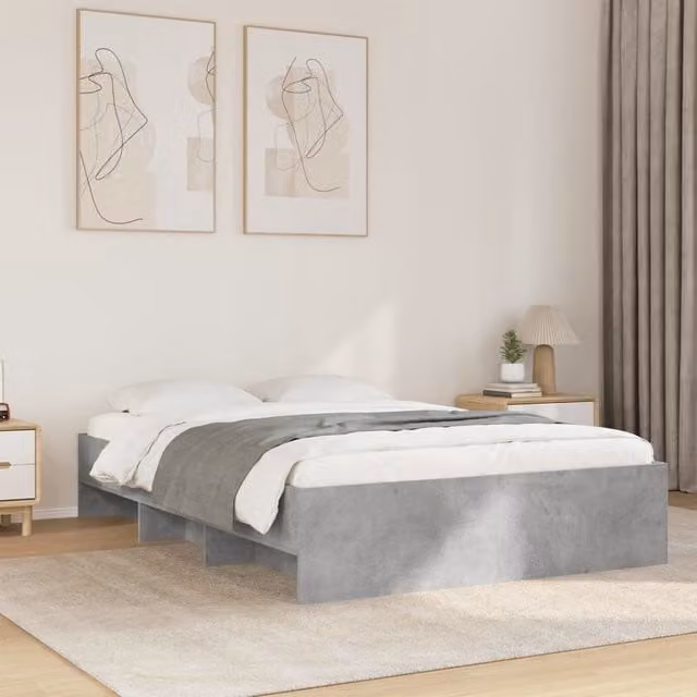 Berkfield Home Bed Frame in Concrete Grey, Engineered Wood, W/D/H: 140 x 190 cm
