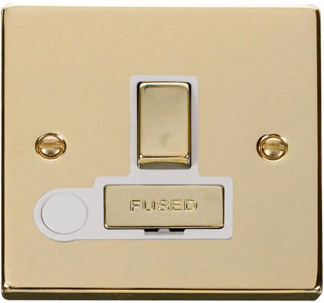 SE HOME White and Polished Brass 13A Fused Ingot Connection Unit Switched with Flex