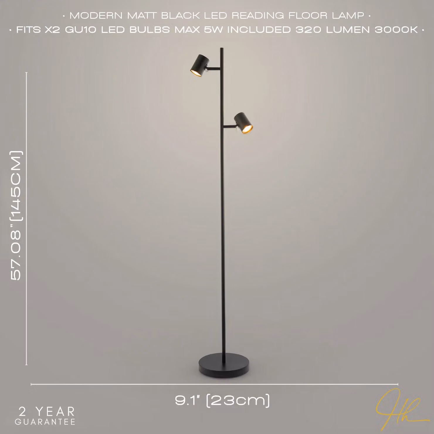Happy Homewares Black Metal LED Double Spot Floor Lamp with Adjustable Heads and Foot Switch – 4
