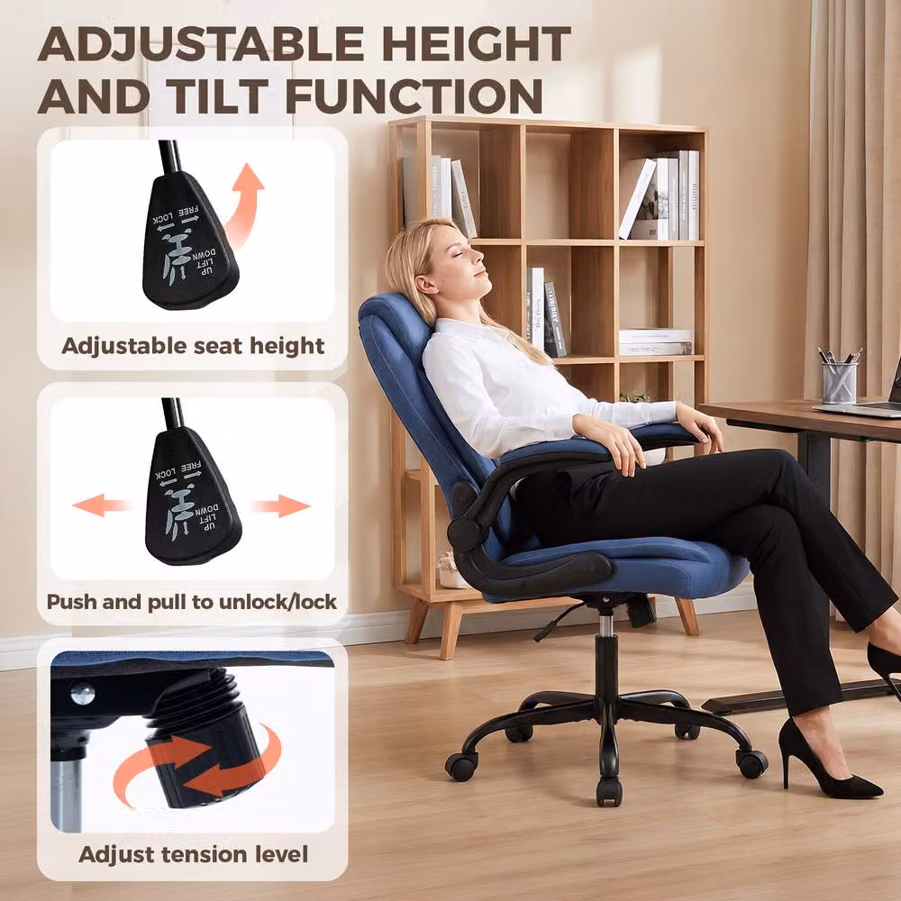 STILVORA Blue Fabric Office Chair with Flip-Up Armrests, W: 120 cm, D: 47 cm – 6