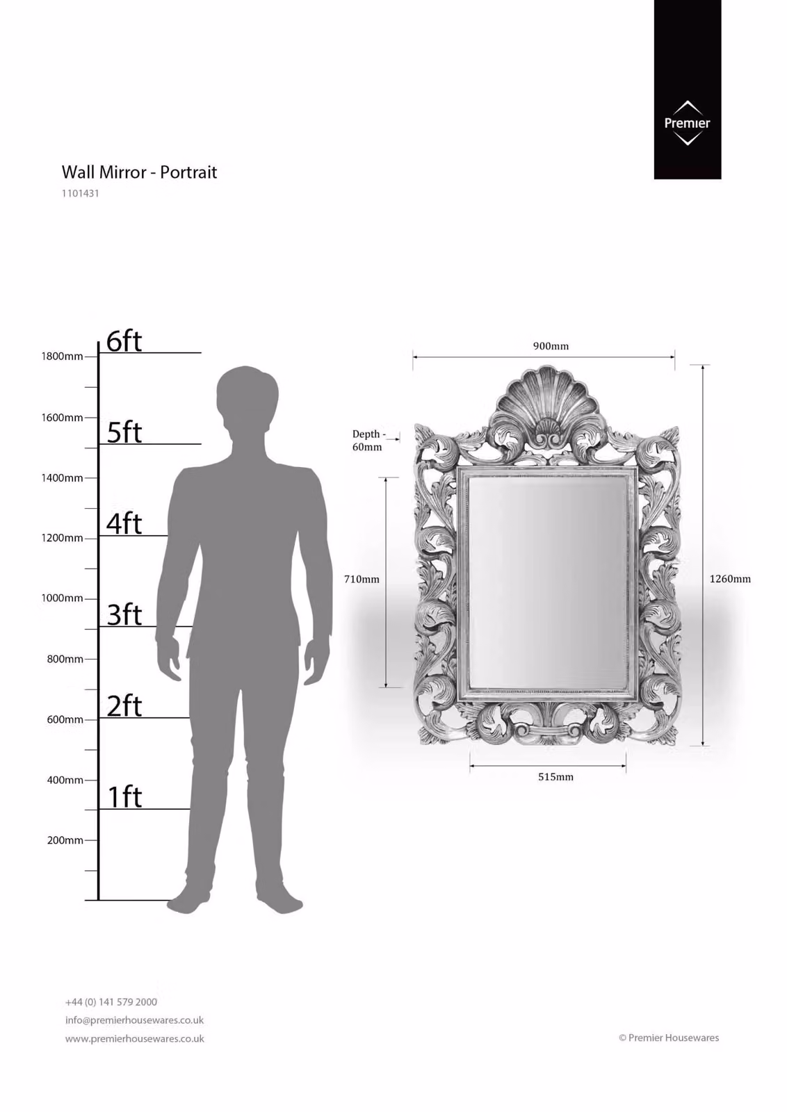 Orsina Giordano Fifty Five South Classic Rectangular Floral Wall Mirror in Silver – 2