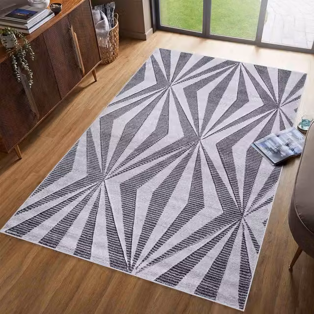 Desire Rugs Valencia Modern Geometric Carved Runner in Grey, W: 60 cm, L: 220 cm